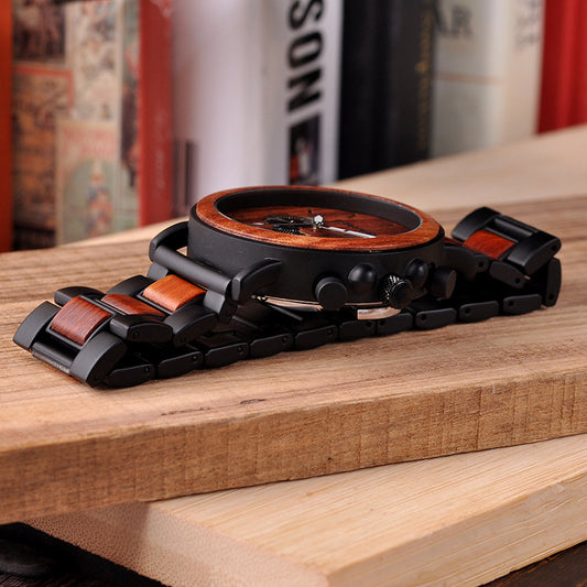 Bobo Bird Wood Watch Quartz Watch Three Eye Multifunctional Student Wood Watch Men Watches - GM Traders