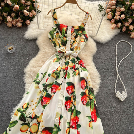 Vacation Style Print Suspender Dress Women Summer Dress - GM Traders