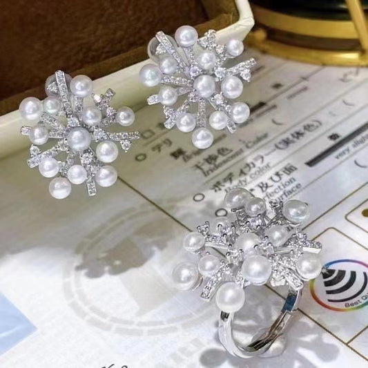 High Quality Pearl Stud Earrings Ring Snowflake Set - GM Traders