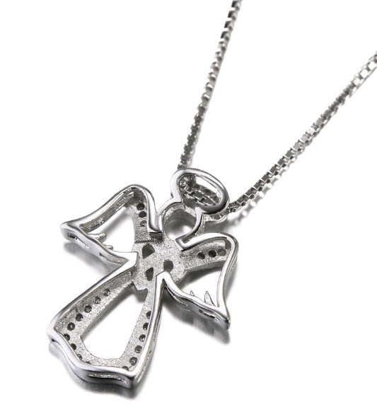 S925 sterling silver heart-shaped diamond-studded item Angel gold-plated pendant necklace - GM Traders