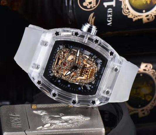 Menâs Business Watch â Ghost Punk Design with Diamond Transparent Case