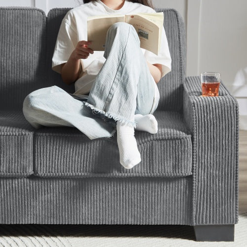 83.86Corduroy Fabric Sofa,Modern Compressed Couch,3-Seater Sofa, Furniture For Living Room,Bedroom,office - GM Traders