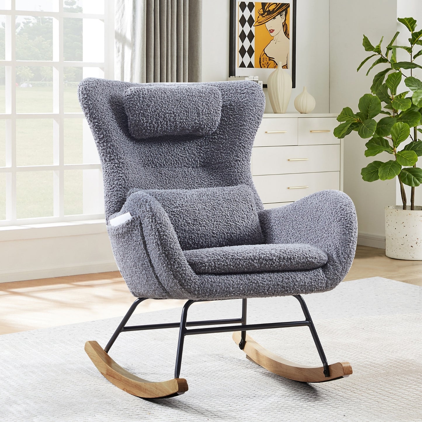 Rocking Chair Nursery, Modern Rocking Chair With High Backrest - GM Traders