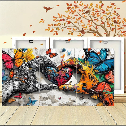 3-Piece Graffiti Love Heart Canvas – Framed Wall Art for Living & Dining Room