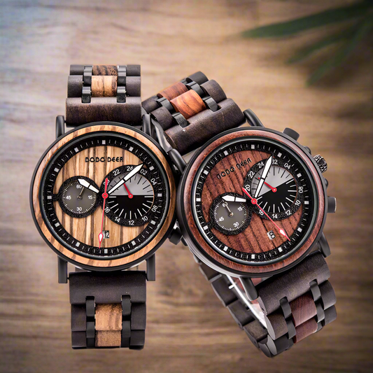 Men's wooden laser watch