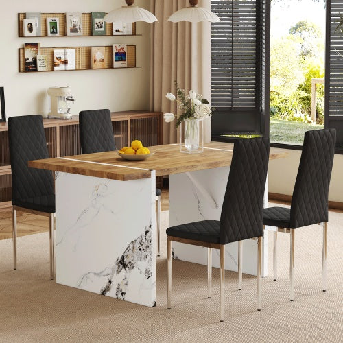 “5-Piece Dining Set – Natural Wood Grain Table with 4 Modern Black Chairs” 🍽️✨ - GM Traders