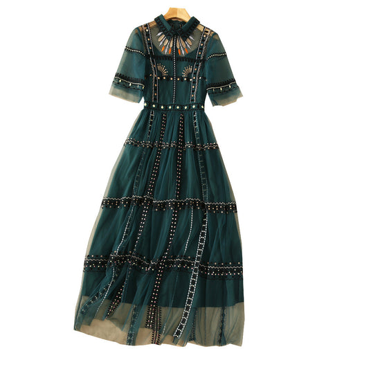 Women’s Mesh Embroidered Dress – Elegant Temperament Style - GM Traders