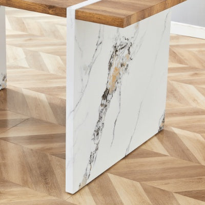 Table And Chair Set.Natural Wood Grain MDF Dining Table  55x31.5 Inch.Paired With 6 Modern Style Dining Chairs In Light Gray, Essential For Minimalist Homes.Blending Into Various Home Environments. - GM Traders