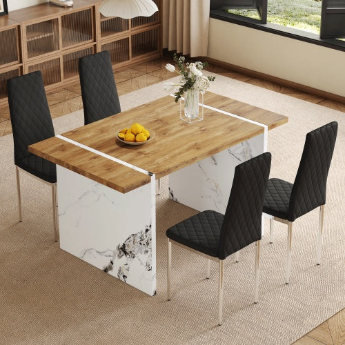 “5-Piece Dining Set – Natural Wood Grain Table with 4 Modern Black Chairs” 🍽️✨ - GM Traders