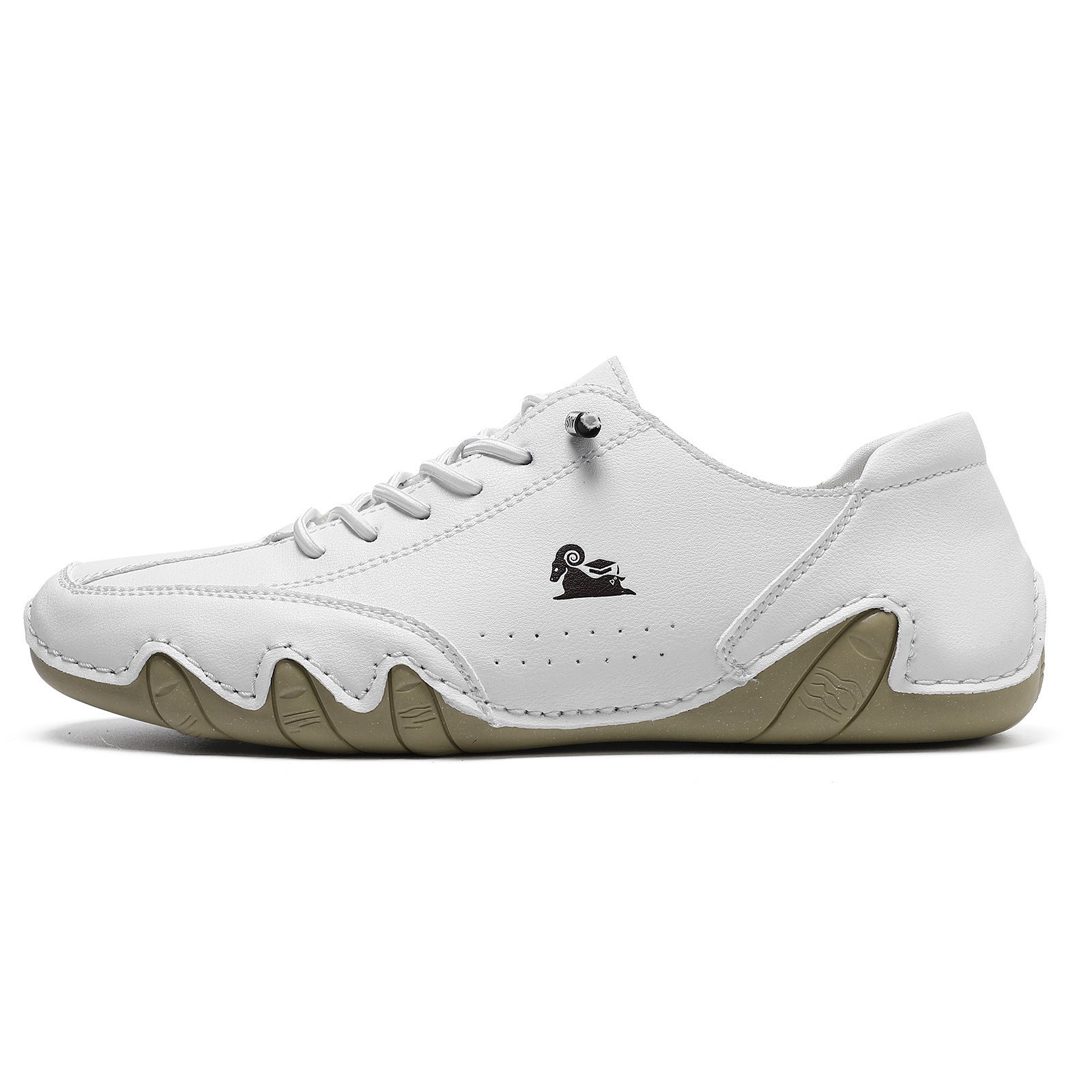 White leather croc casual shoes lazy man octopus with black logo and tan sole