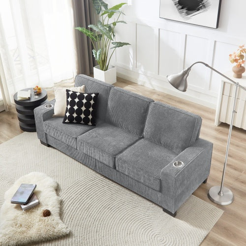 83.86Corduroy Fabric Sofa,Modern Compressed Couch,3-Seater Sofa, Furniture For Living Room,Bedroom,office - GM Traders