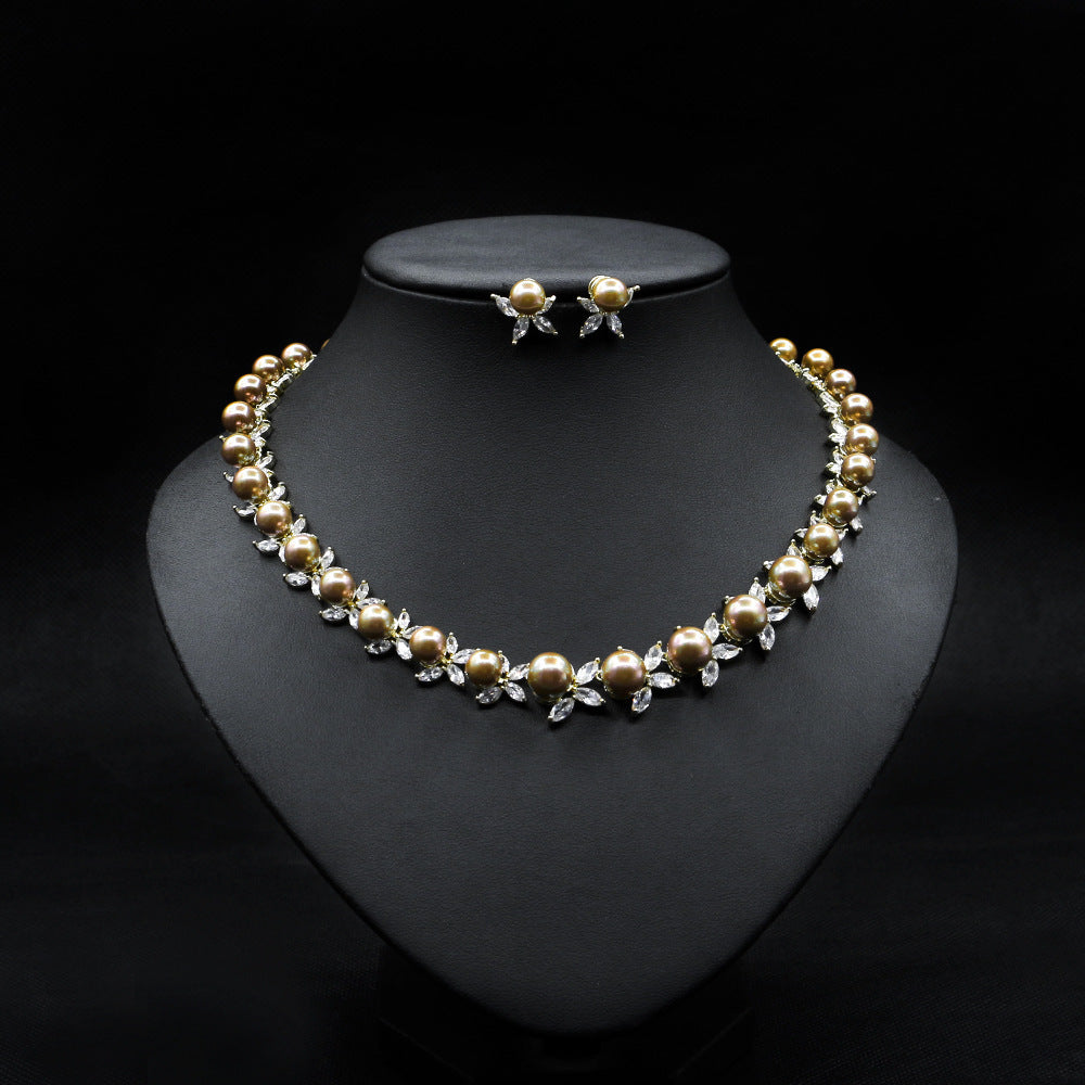 Natural Pearl Necklace Set Elegant Wedding Dinner Item Earrings - GM Traders