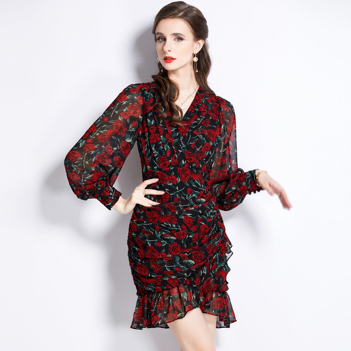 Printed Chiffon Fishtail Dress Women - GM Traders