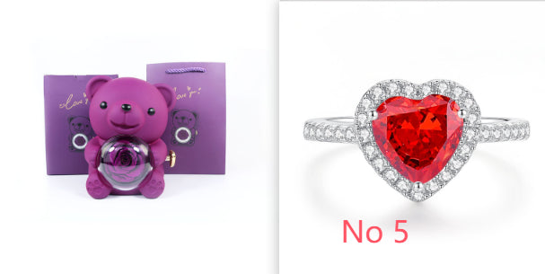 Eternal Rose Teddy Bear Gift Box with Necklace & Rotate Jewelry Case - Valentine's & Wedding Gift for Her
