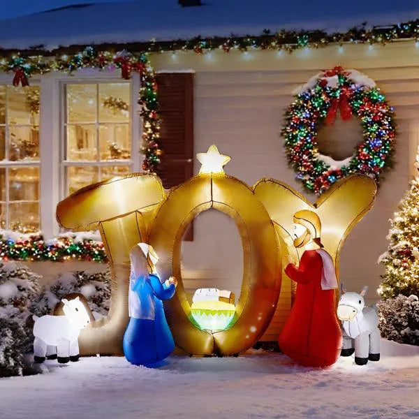 7.5FT Lighted Christmas Inflatable Decoration, Inflatable Nativity Scene With JOY Sign, Funny Blow Up Yard Decorations With Built-in LED Lights For Holiday Party Front Yard Lawn Garden Decor