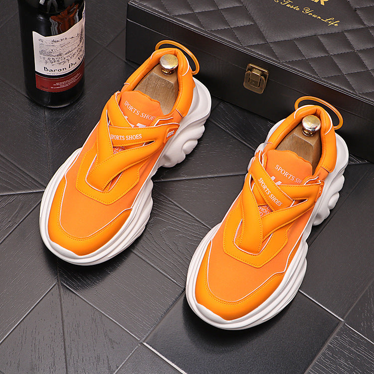Orange chunky retro lace-up sneaker with white sole, metallic accents, super hot youth casual shoes