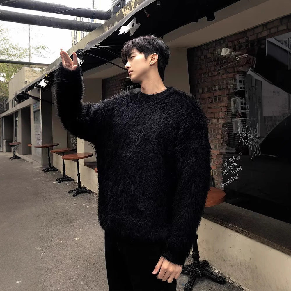 Men’s Loose Casual Knit Pullover | Mink Velvet Soft Autumn Winter Outerwear Top