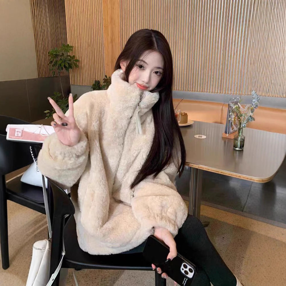 Loose Fluffy Thickened Petite Women's Coat – Apricot, Coffee, Pink & Black (S–XL) | Winter