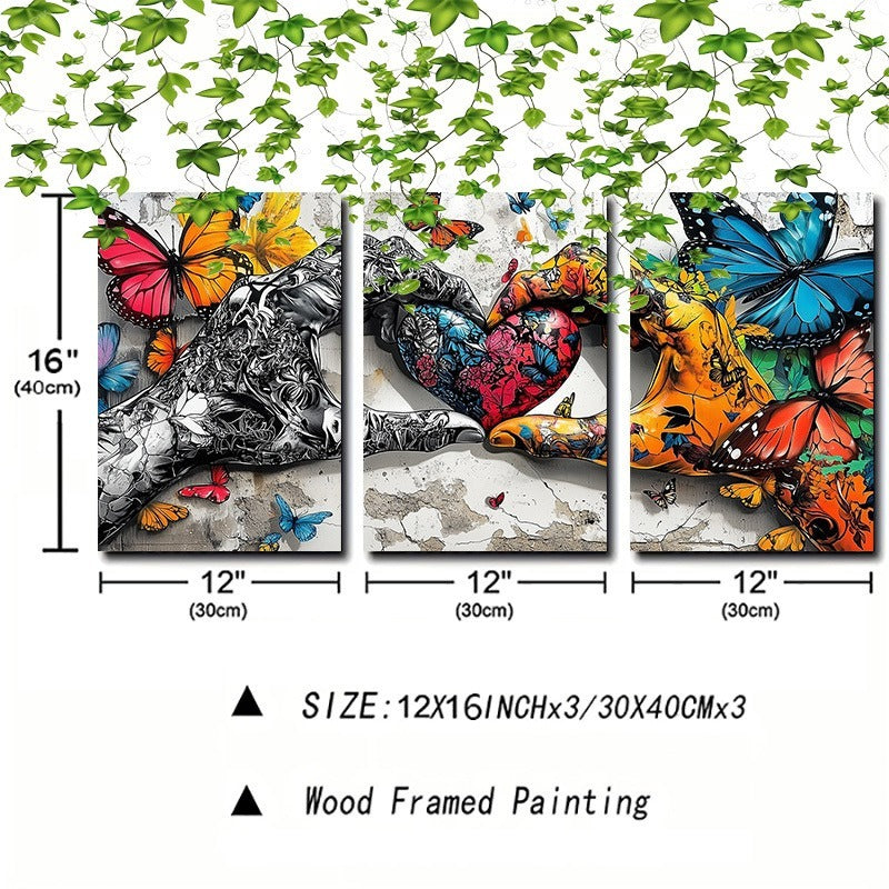 3-Piece Graffiti Love Heart Canvas – Framed Wall Art for Living & Dining Room