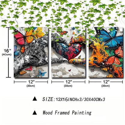 3-Piece Graffiti Love Heart Canvas – Framed Wall Art for Living & Dining Room