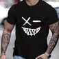 Men's Evil Smiling Face Pattern Round Neck Short Sleeve T-shirt, Summer Street Trend Fashion Top, c - GM Traders