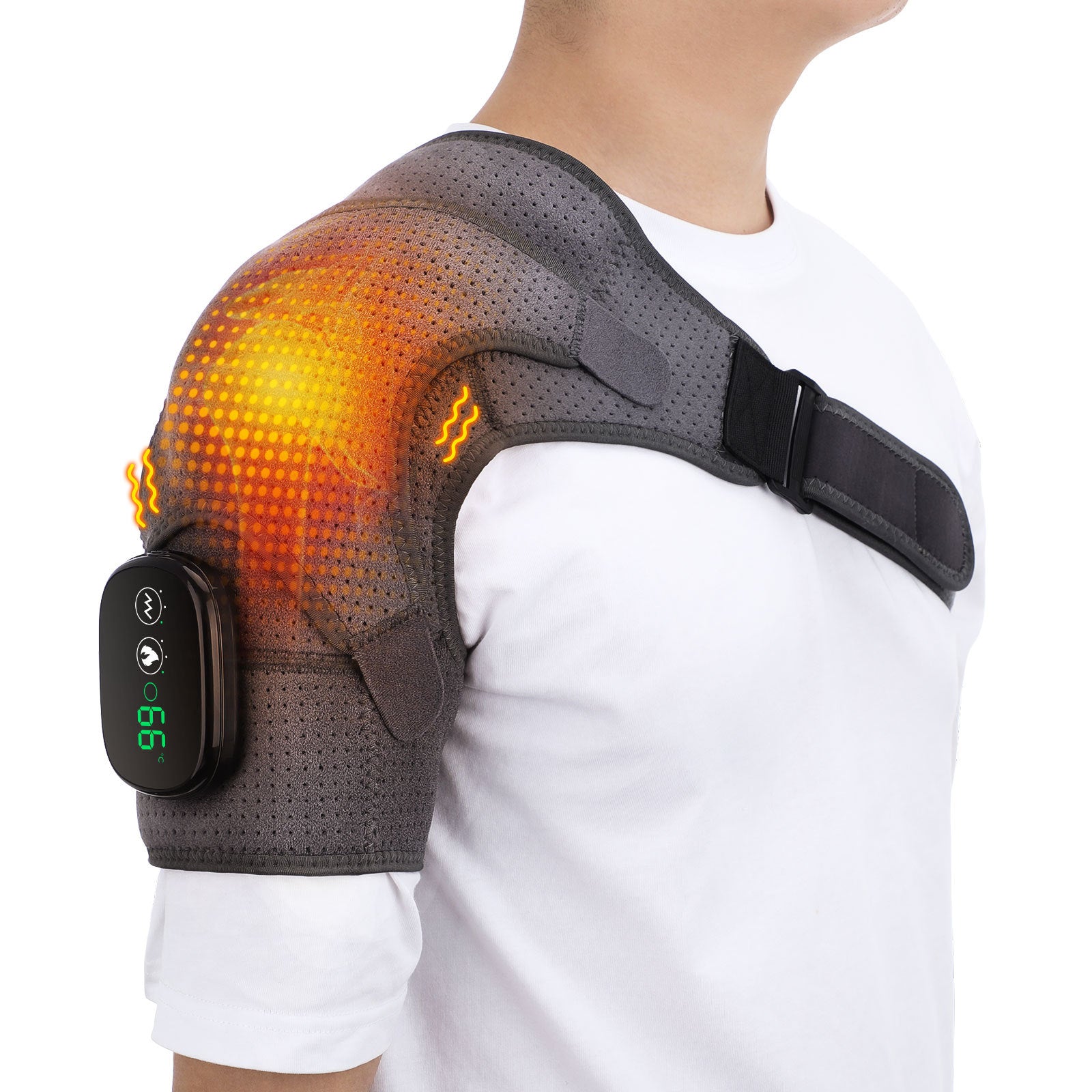 USB Rechargeable Convenient Electric Heating Shoulder Massage Heated Back Shoulder Brace Adjustable Heating Shoulder Massage Belt For Arm Muscle Relaxation | Winter