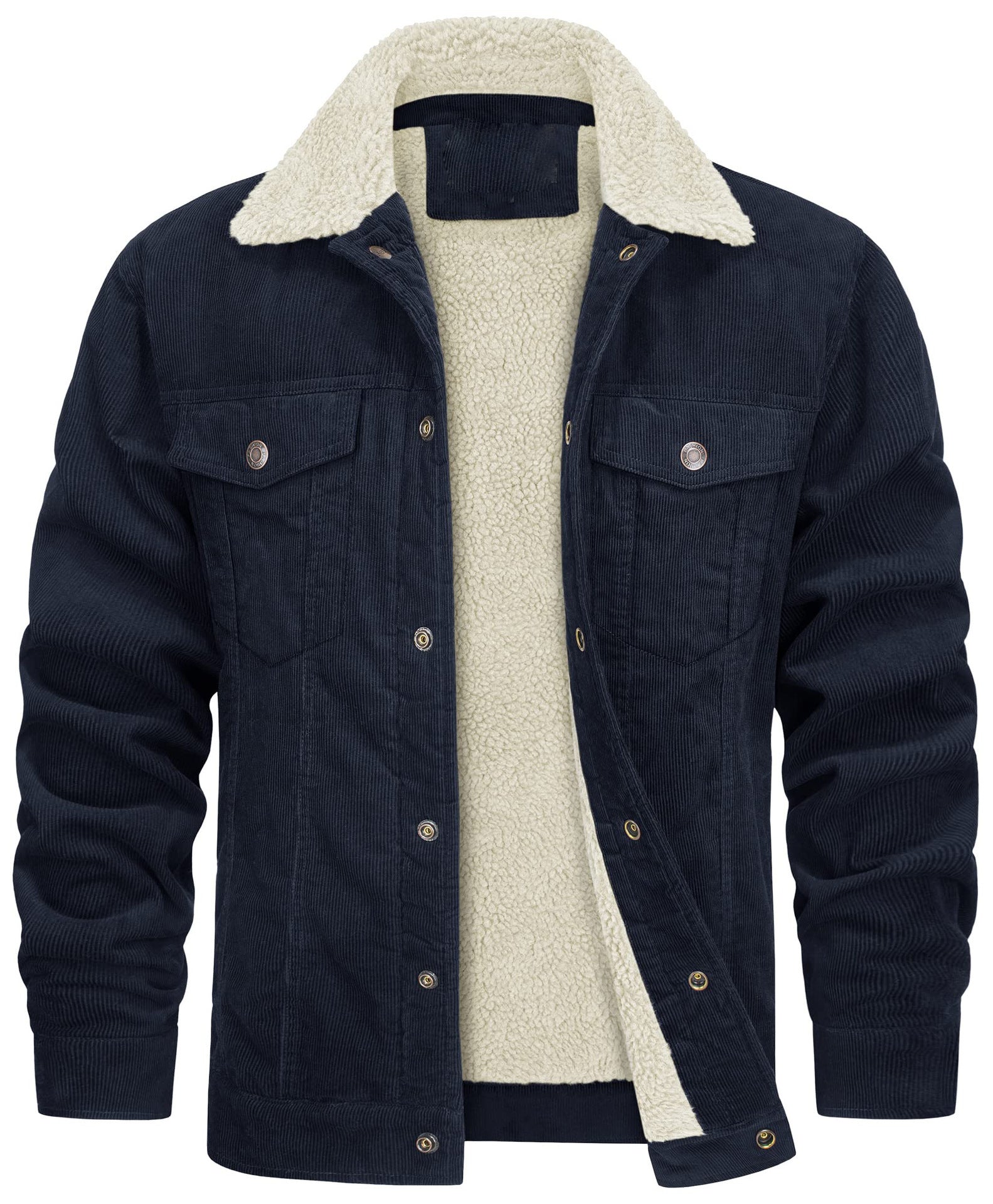 Men’s Corduroy Lapel Plush Jacket – Long Sleeve Warm Coat for Autumn & Winter