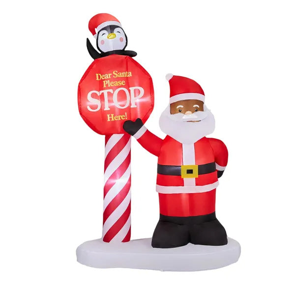 8.2FT Lighted Christmas Inflatable Decoration – Black Santa & Road Sign with LED Lights for Yard & Lawn