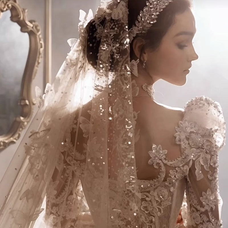 European-Style Royal Court Princess Lace Dress | Heavy Industry Floor-Length Sequined Gown