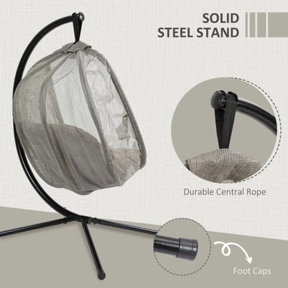 Outsunny Hanging Egg Chair, Folding Texteline Swing Hammock With Side Pocket, Cushion And Stand For Indoor Outdoor, Patio Garden Furniture, Khaki - GM Traders