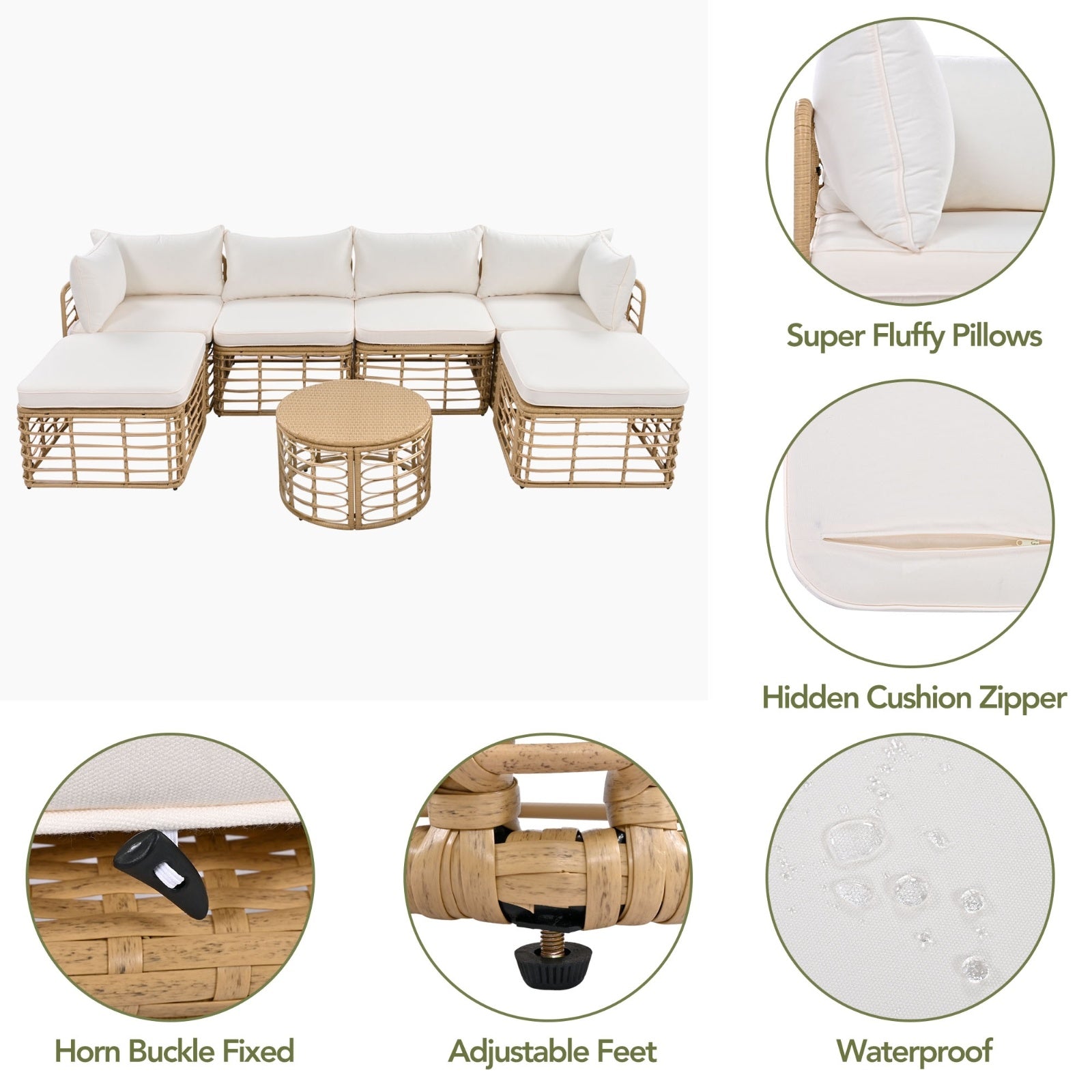 GO 7 Pieces Outdoor Patio Furniture, All-Weather Rattan Sectional Sofa Set With Thick Cushions And P - GM Traders