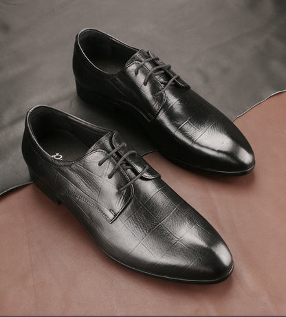 Men's Leather Shoes Cowhide Checkered Single Shoes Handmade Derby Shoes Pointed Leather Men's Shoes - GM Traders