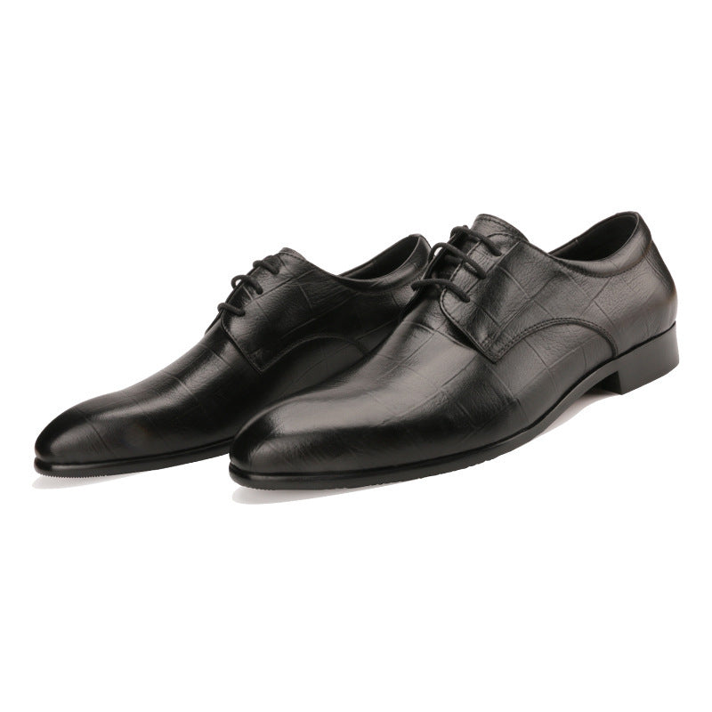 Men's Leather Shoes Cowhide Checkered Single Shoes Handmade Derby Shoes Pointed Leather Men's Shoes - GM Traders