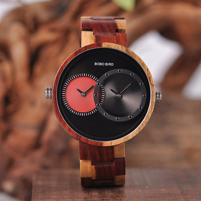 BOBO BIRD Thin Men Watch Original Wood Watches 2 Time Zone Display Quartz Wristwatch horloges mannen - GM Traders