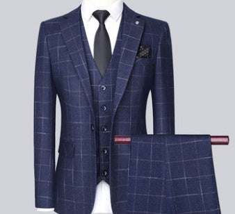 Men’s 3-Piece Plaid Suit – Slim Fit Korean Style for Business & Weddings - GM Traders