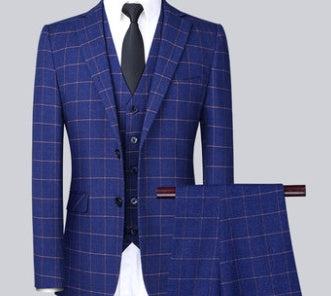 Men’s 3-Piece Plaid Suit – Slim Fit Korean Style for Business & Weddings - GM Traders
