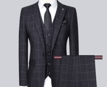 Men’s 3-Piece Plaid Suit – Slim Fit Korean Style for Business & Weddings - GM Traders