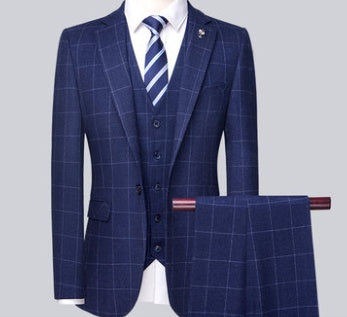 Men’s 3-Piece Plaid Suit – Slim Fit Korean Style for Business & Weddings - GM Traders