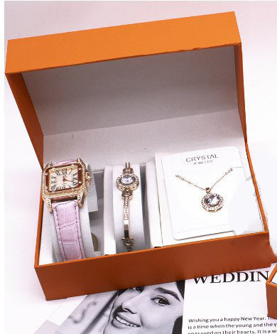 “Women’s Watch & Jewelry Set – Necklace, Bracelet & Wristwatch Combo” ⌚✨ - GM Traders