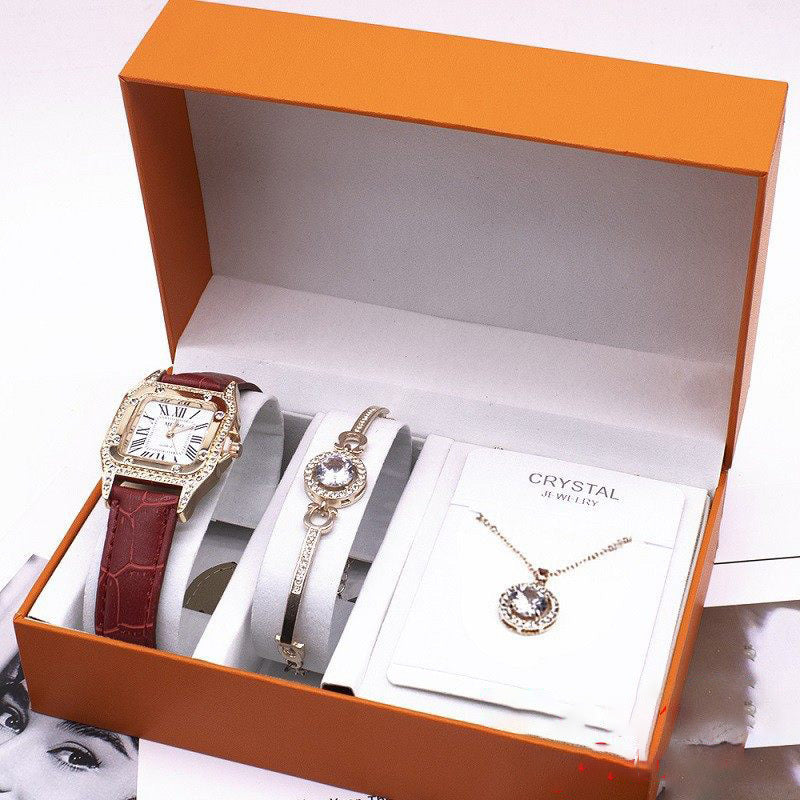 “Women’s Watch & Jewelry Set – Necklace, Bracelet & Wristwatch Combo” ⌚✨ - GM Traders