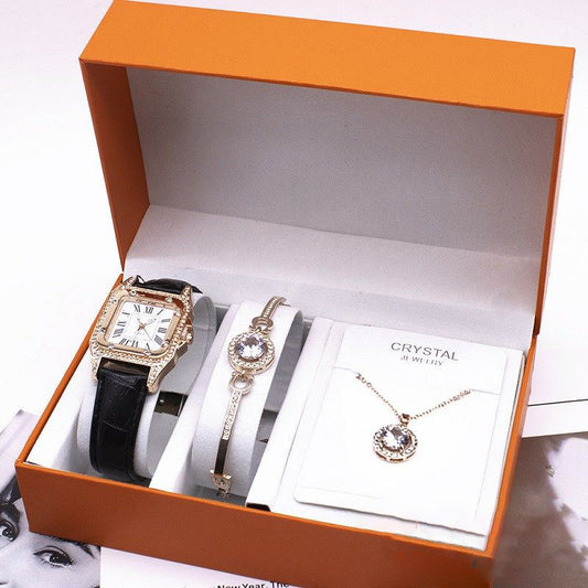 “Women’s Watch & Jewelry Set – Necklace, Bracelet & Wristwatch Combo” ⌚✨ - GM Traders