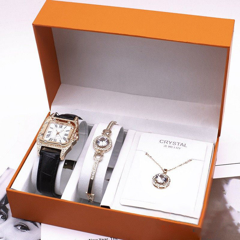 “Women’s Watch & Jewelry Set – Necklace, Bracelet & Wristwatch Combo” ⌚✨ - GM Traders