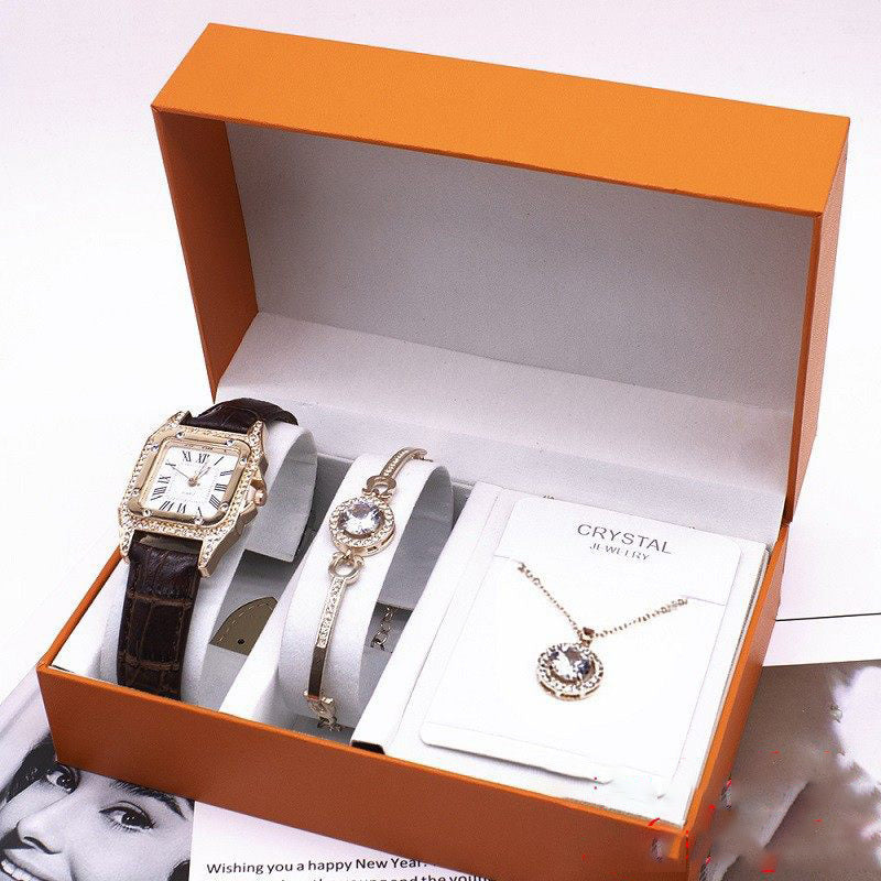 “Women’s Watch & Jewelry Set – Necklace, Bracelet & Wristwatch Combo” ⌚✨ - GM Traders