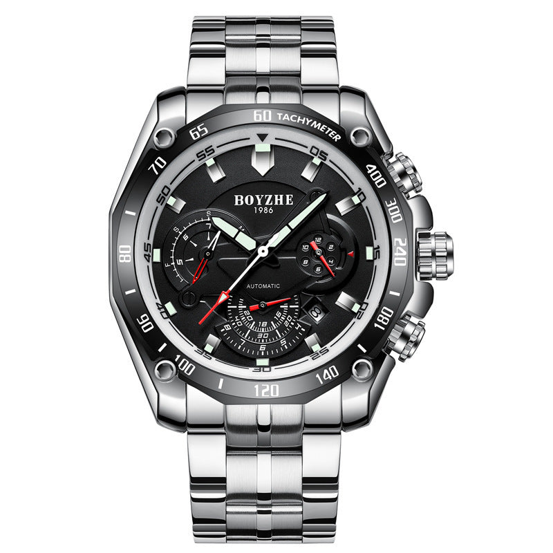 BOYZHE Certified Brand Watch Steel Belt Week Display Luminous Waterproof Fashion Sports Men Mechanical Watches - GM Traders