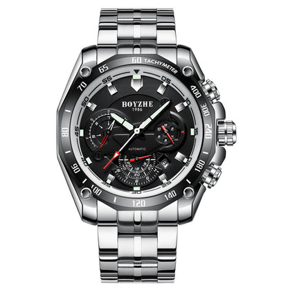 BOYZHE Certified Brand Watch Steel Belt Week Display Luminous Waterproof Fashion Sports Men Mechanical Watches - GM Traders