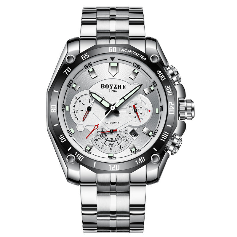 BOYZHE Certified Brand Watch Steel Belt Week Display Luminous Waterproof Fashion Sports Men Mechanical Watches - GM Traders