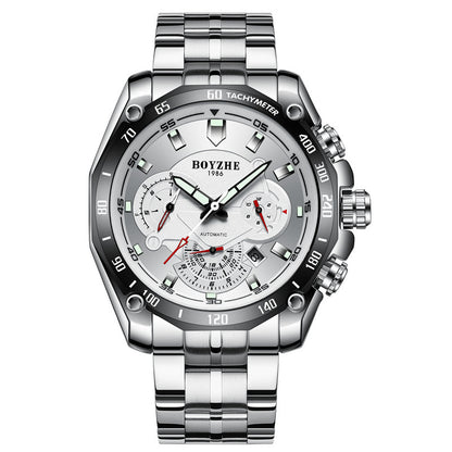 BOYZHE Certified Brand Watch Steel Belt Week Display Luminous Waterproof Fashion Sports Men Mechanical Watches - GM Traders