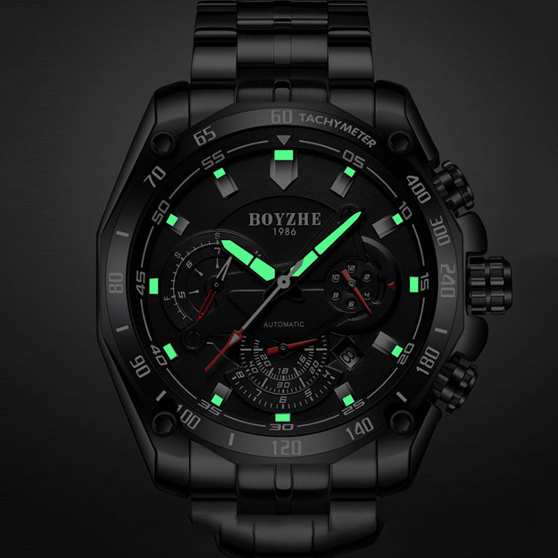 BOYZHE Certified Brand Watch Steel Belt Week Display Luminous Waterproof Fashion Sports Men Mechanical Watches - GM Traders