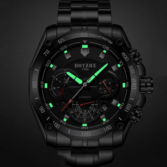 BOYZHE Certified Brand Watch Steel Belt Week Display Luminous Waterproof Fashion Sports Men Mechanical Watches - GM Traders