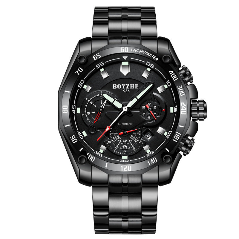 BOYZHE Certified Brand Watch Steel Belt Week Display Luminous Waterproof Fashion Sports Men Mechanical Watches - GM Traders